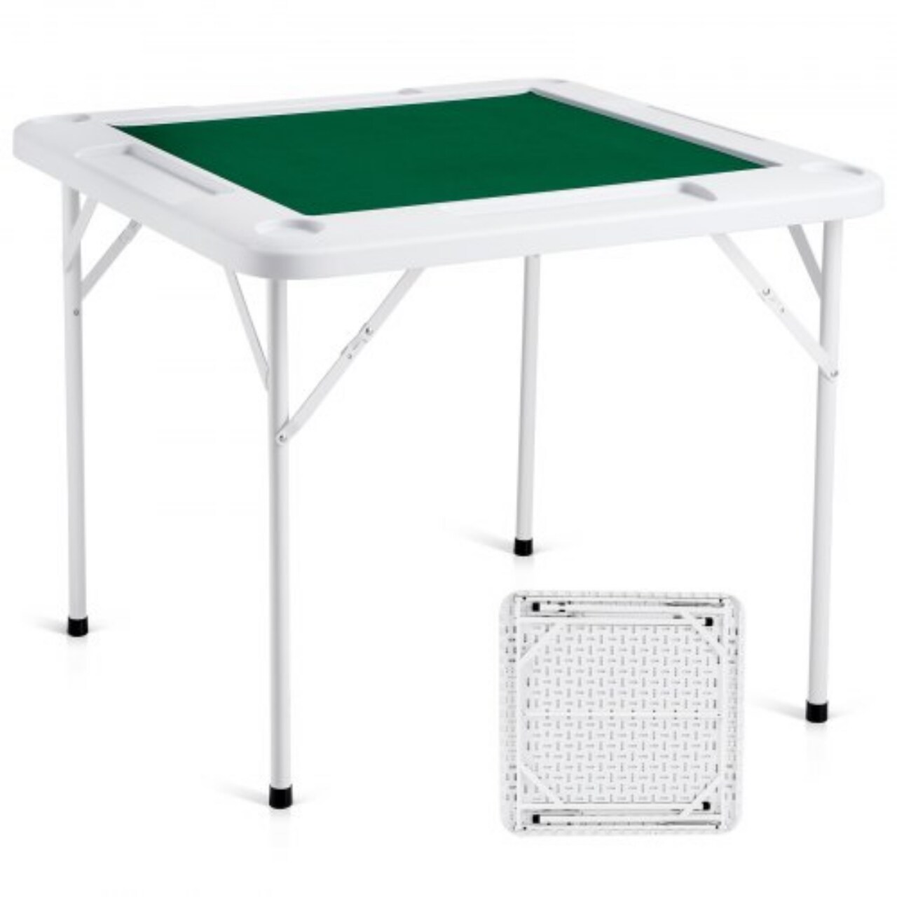 Mahjong Table, 4 Player Folding Domino Table with Green Tabletop